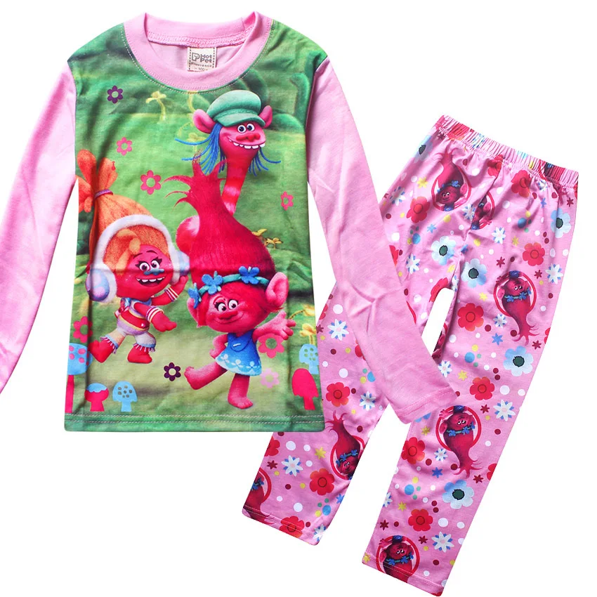 

2017 New winter hot sale Moana new cotton baby pajamas cute character children Trolls pyjamas kids baby clothing 2 pcs/set