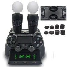 Quad зарядная станция для PS Move Motion и PS4 контроллер Playstation 4 PS4 Slim Pro геймпад зарядное устройство Подставка держатель с USB светодиодный
