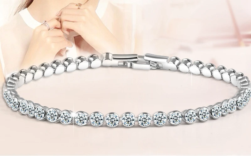 

Rhinestone Austria Crystal Tennis Bracelets Luxury Shinyr Women Silver Gold Color Bangle Collier Femme Bridal Wedding Jewelry