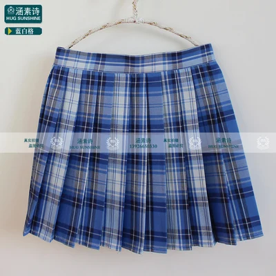 Женская юбка Харадзюку с высокой талией в студенческом стиле, плиссированная клетчатая Студенческая юбка, женские японские юбки каваи для женщин - Цвет: 8 Blue white grid