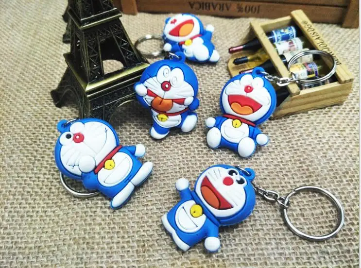 24 шт./лот 3D Мультфильм стильный Doraemon Силиконовое кольцо для ключей цепи сумка орнамент висит дети День рождения сувениры подарок сувенир