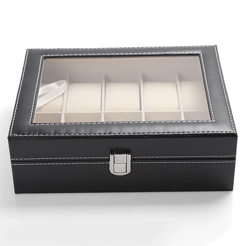 10 Slots Organizer Case Faux Leather Storage Holder Wrist Watch Display Box