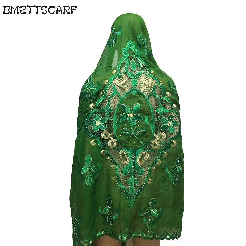 

Latest African scarfs muslim women scarf embroidery desgin on back fashional desgin big cotton scarf for shawls BM597