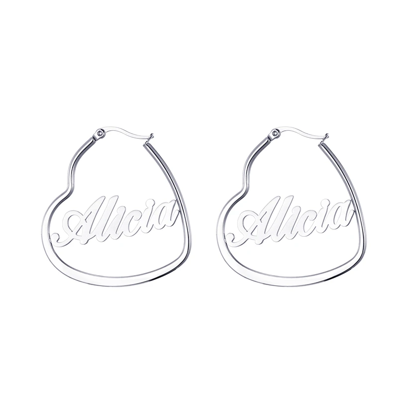 

Heart Big Customized Name Dangle Earrings Any Letters Cursive Nameplate Stainless Steel Silver Gold Dangle Earrings For Women