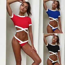 Bikini Swimsuit Women’s Bikinis 2019 Woman Monokini With Push Up Pass Sexy Pure Color Short Long Sleeve Movement Polyester Solid