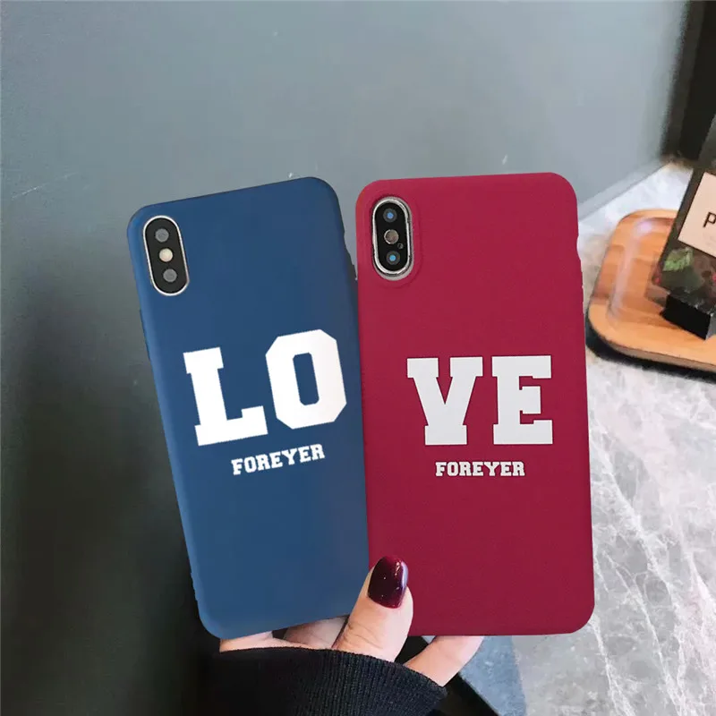 

JAMULAR Love Couple Phone Case For iPhone XS MAX X XR 7 8 6 6s Plus Letter Print Soft Matte Back Cover For iPhone 8 Fashion Capa