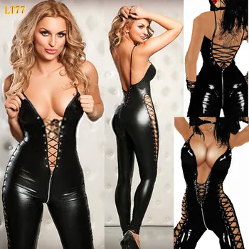 

2020 New Zipper Slit Patent Leather Sexy Lingerie Backless Teddies Bodysuits Adult Sexy Lingerie Temptation Underwear Sleepwear