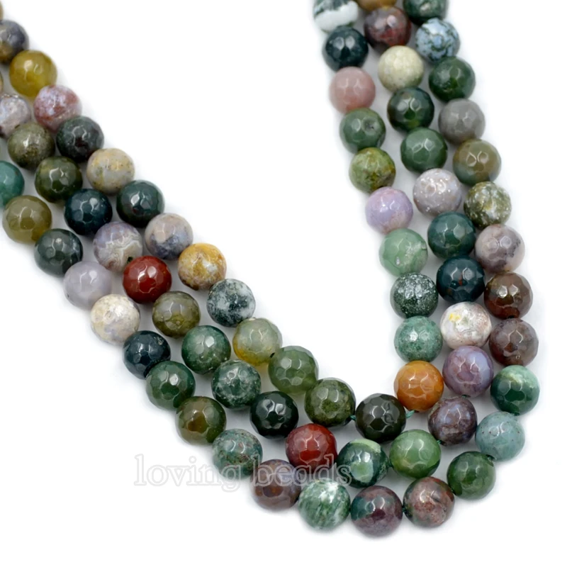5Strands/Lot Faceted Natural Indian Gems Stones Round Spacer Loose