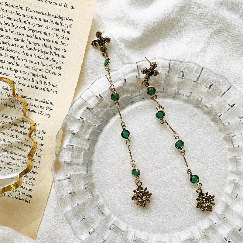 Винтажные богемные серьги-гвоздики со стразами Крест кисточкой Подвески для женщин Ретро Бронзовый цвет серьги ювелирные изделия вечерние подарки