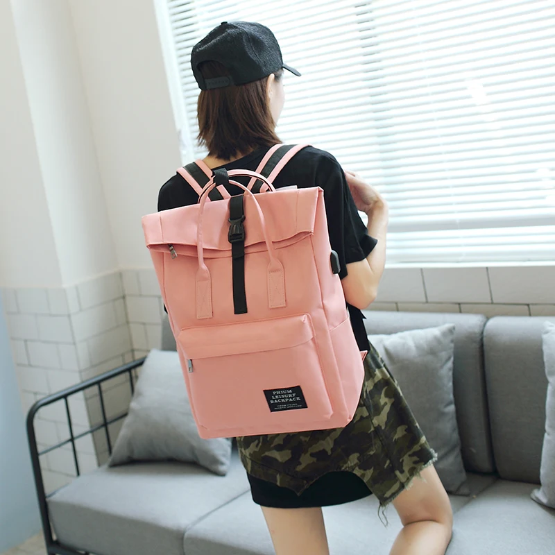  Women External USB Charge Backpack Canvas Rucksack Male Mochila Escolar Girls Laptop Shoulder Schoo - 32824761146