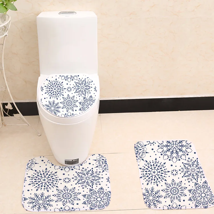 

3pcs Creative Digital Printing Flannel Fabric Toilet Case Non-slip Mat Bathroom Products Toilet Sets Cover For Decoration