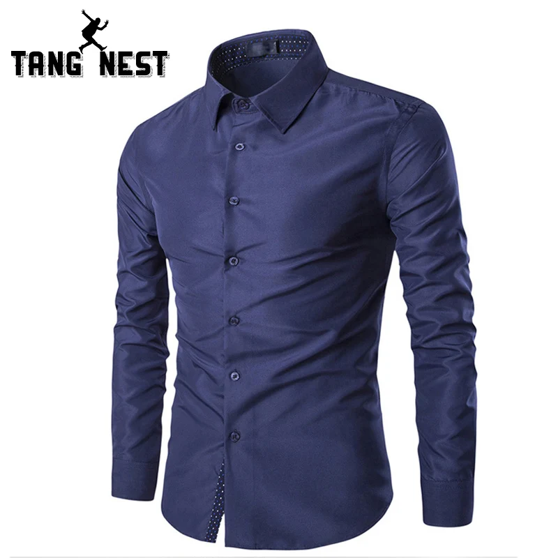 TANGNEST 2019 с длинными рукавами однобортный мужской рубашки тонкий бизнес Camisa Masculina Повседневная рубашка с отложным воротником мужская MCL1911