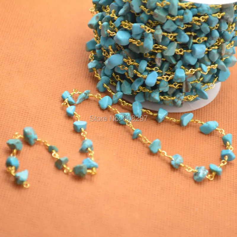 

5Meter Gold Color Wire Wrapped Freeform Howlite Stones Chips Chain Gem stone Beaded Chain Stones Jewelry Finding