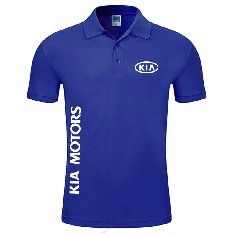 Новая короткая рубашка-поло, Мужская брендовая одежда KIA Motors, Мужская рубашка поло, высокое качество, хлопок, одноцветные Топы - Цвет: Синий