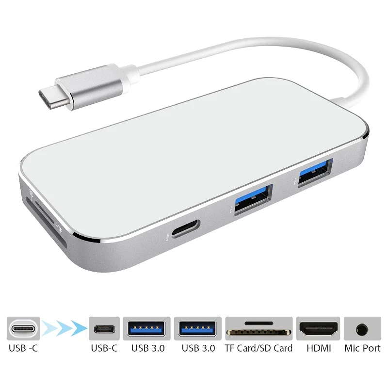 

USB HUB USB C PD Charge HDMI USB 3.0 Card Reader 3.5mm Audio Adapter For Macbook Samsung S9/S8 Thunderbolt 3 Dock Station