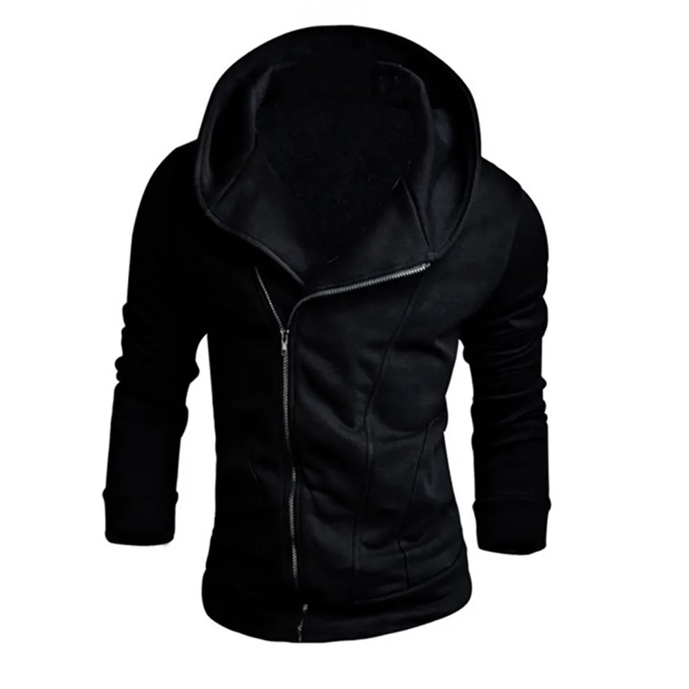 Men Hoodies Autumn Sweatshirts Long Sleeve Solid Hoodie Zipper Black Big Size