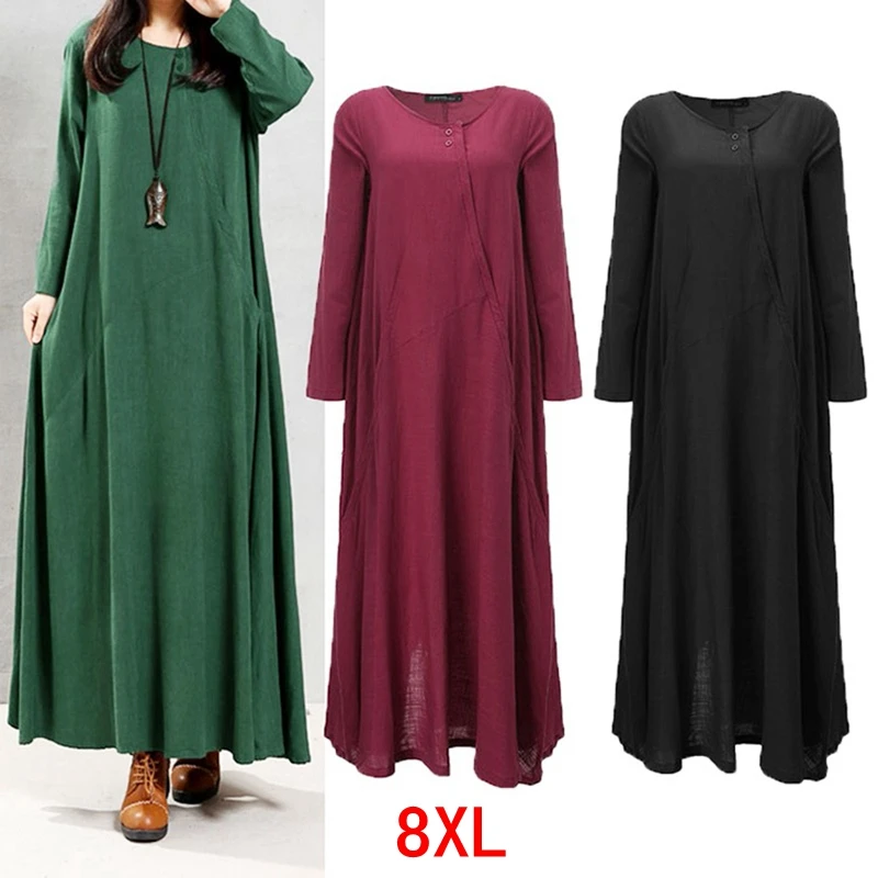 Платье женское большого размера из хлопка и льна 5XL 6XL 7XL 8XL летнее с круглым