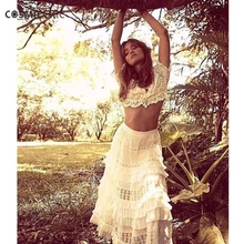 Роскошная Брендовая верхняя мода подиумная макси юбка с оборками с завышенной талией Хлопок Кружева Длинные юбки белый и черный пляжная юбка в стиле бохо