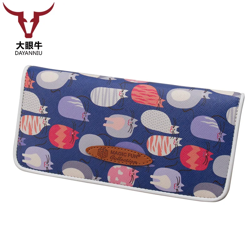 

Wrapping Edge Long Leather Clutch Wallet Ladys Floral Purse Cartoon Cat Elephant Organizer Cat Snow Flake Brand Money Clip