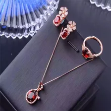 925 серебряный с гранатами набор Инкрустированные натуральные украшения браслет