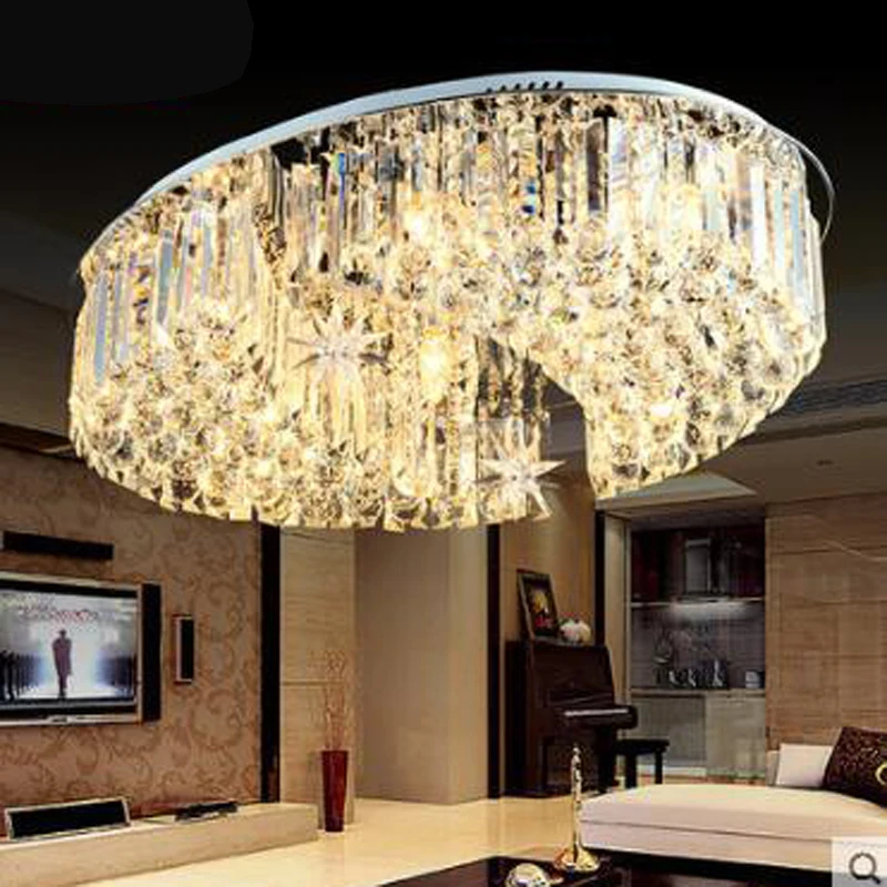

Double moon oval crystal lamp Master bedroom led dining room lamps ceiling lamp living room lamp atmosphere modern minimalist