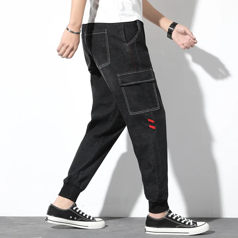 

Spring nine points jeans men loose beam foot overalls plus fertilizer increase tide brand multi-bag pants leisure sports Harlan