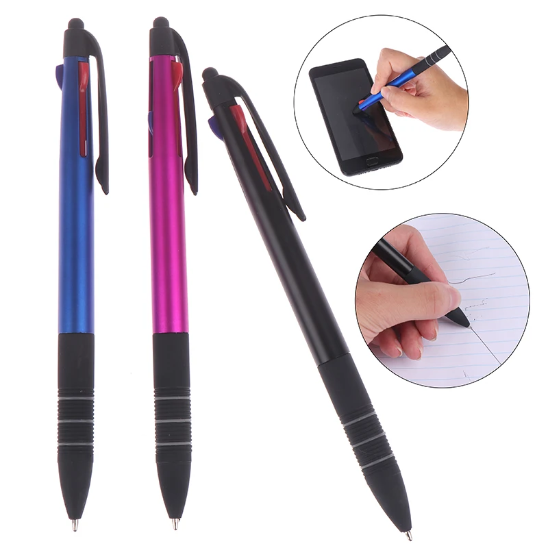 Трехцветная шариковая ручка с сенсорным экраном для смартфона, школьные офисные принадлежности
