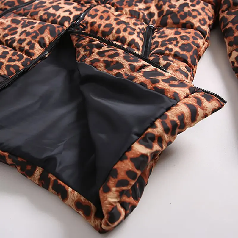 Cotton Padded Jackets Winter Fur Coats Casual Plus Size Blue Womens Parkas Slim Print Leopard Overcoats Hip Hop Female Outwear
