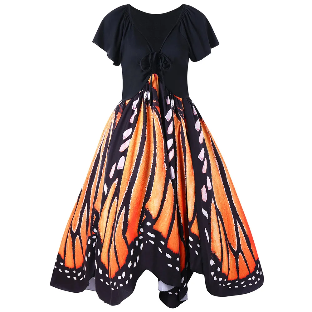

Wipalo Plus Size Vintage Butterfly Embroidery Summer Dress Robe Rockabilly Oblique Hepburn 50s 60s Swing Pin Up Vestido 5XL