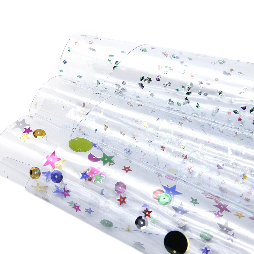 

David accessories 20*34cm Sequins PVC Transparent Clear Leather Fabric Sheet, DIY HairBow Bag Shoes Material,1Yc6467