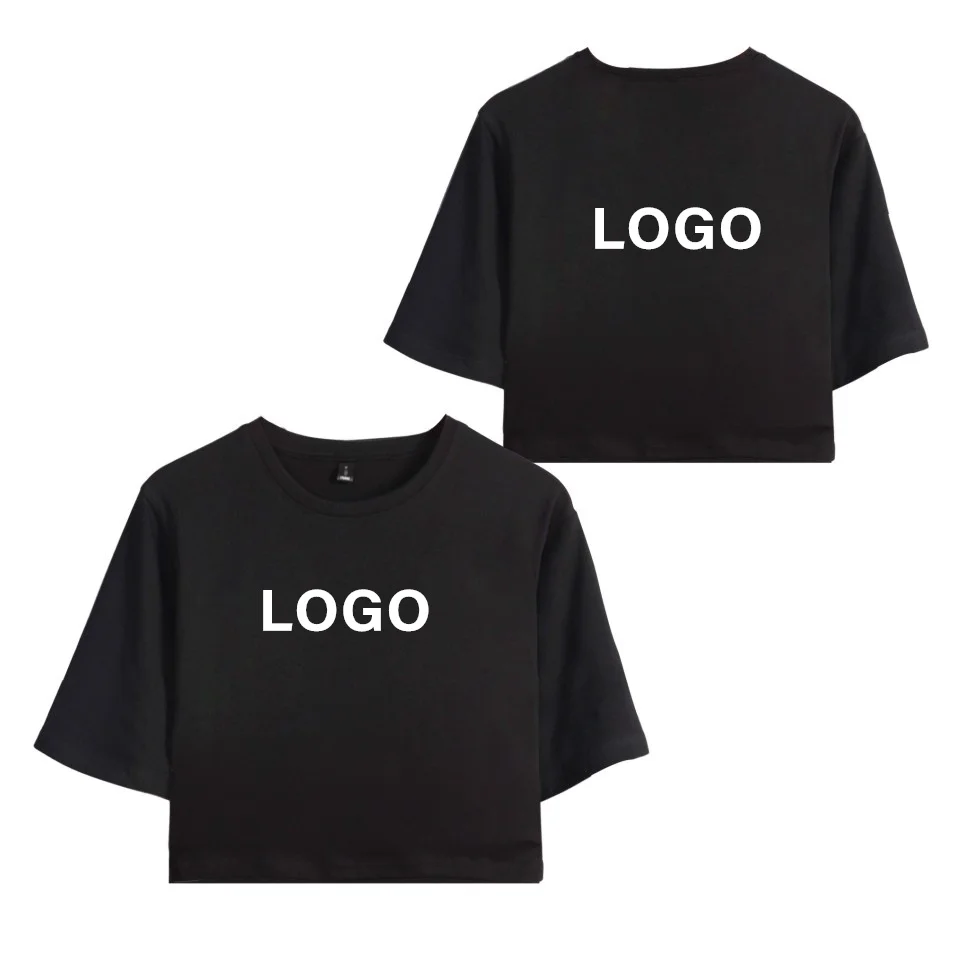 

DropShipping DIY Custom Logo T-shirt Women's Sexy Exposed Navel T Shirt HIP HOP Cotton Short Sleeve Kpop Customize Crop Tops