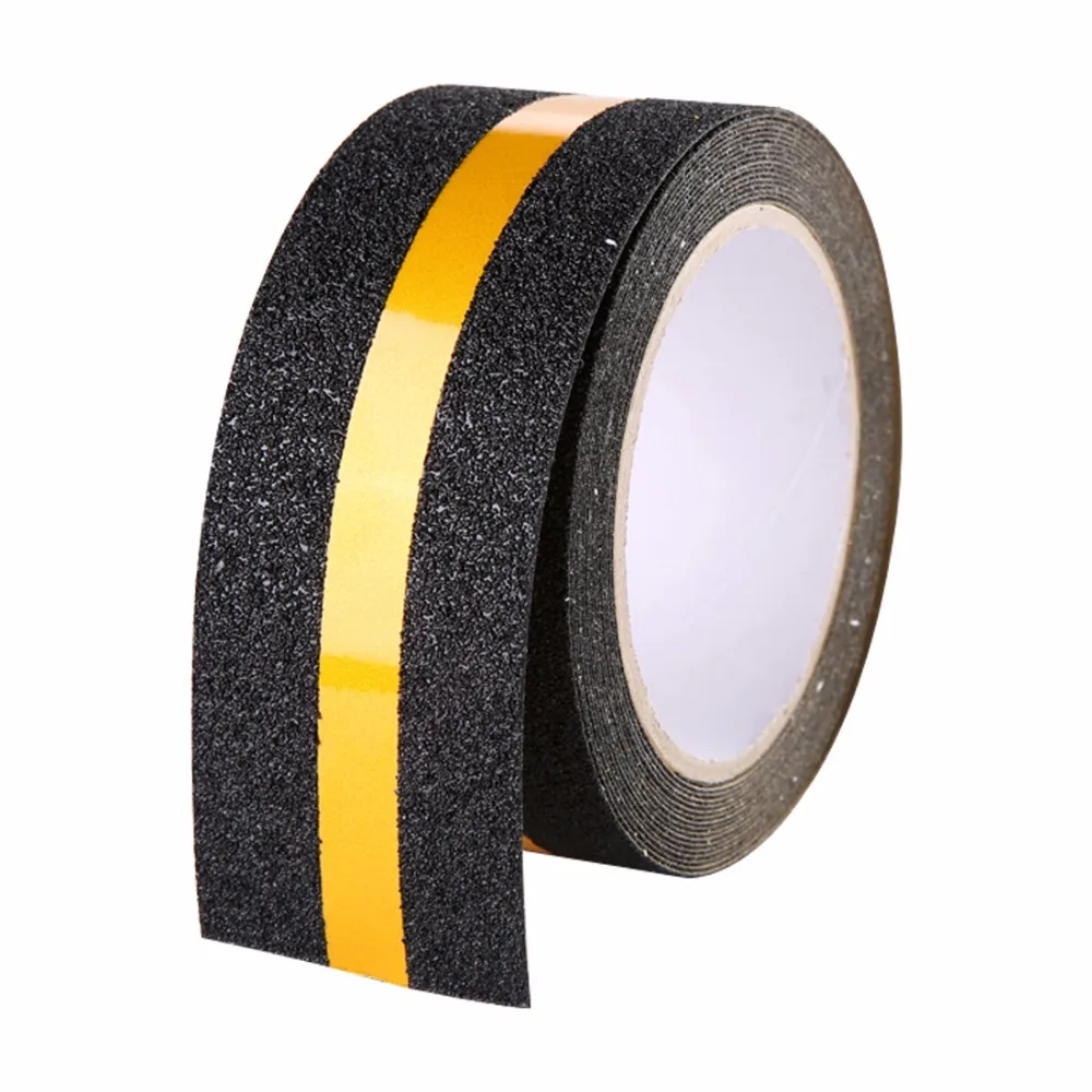 EONBON Black Anti Slip Safety Grit Non Slip Warning Tape With Yellow Reflective Strip For Stairs