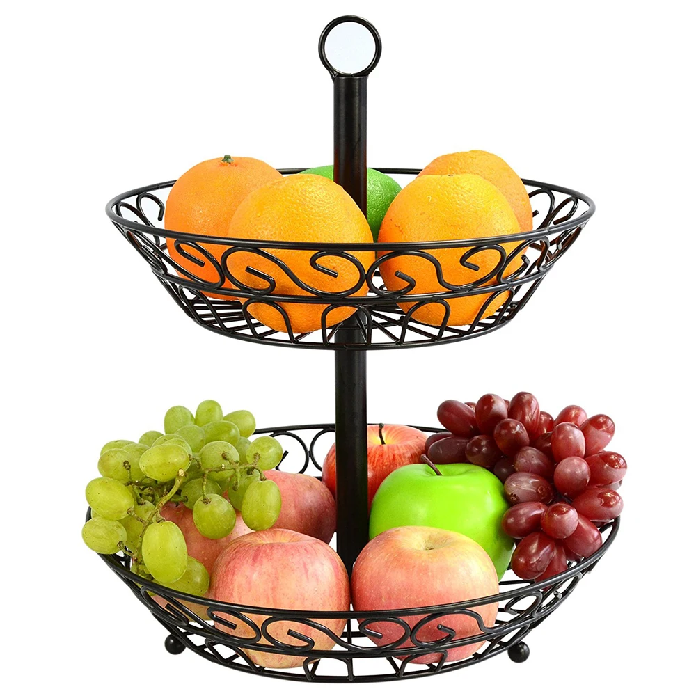 2 Tier Countertop Fruit Basket Holder Decorative Bowl Stand Fruits