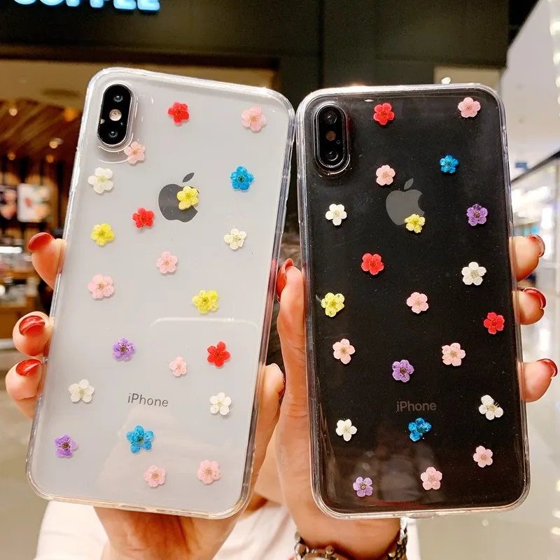 

Fashion Transparent Dried Flower Phone Case For iPhone X Xs Max XR 8 7 Simple Soft Cover For iPhone 8 7 6 6S Plus Bag Case Coque