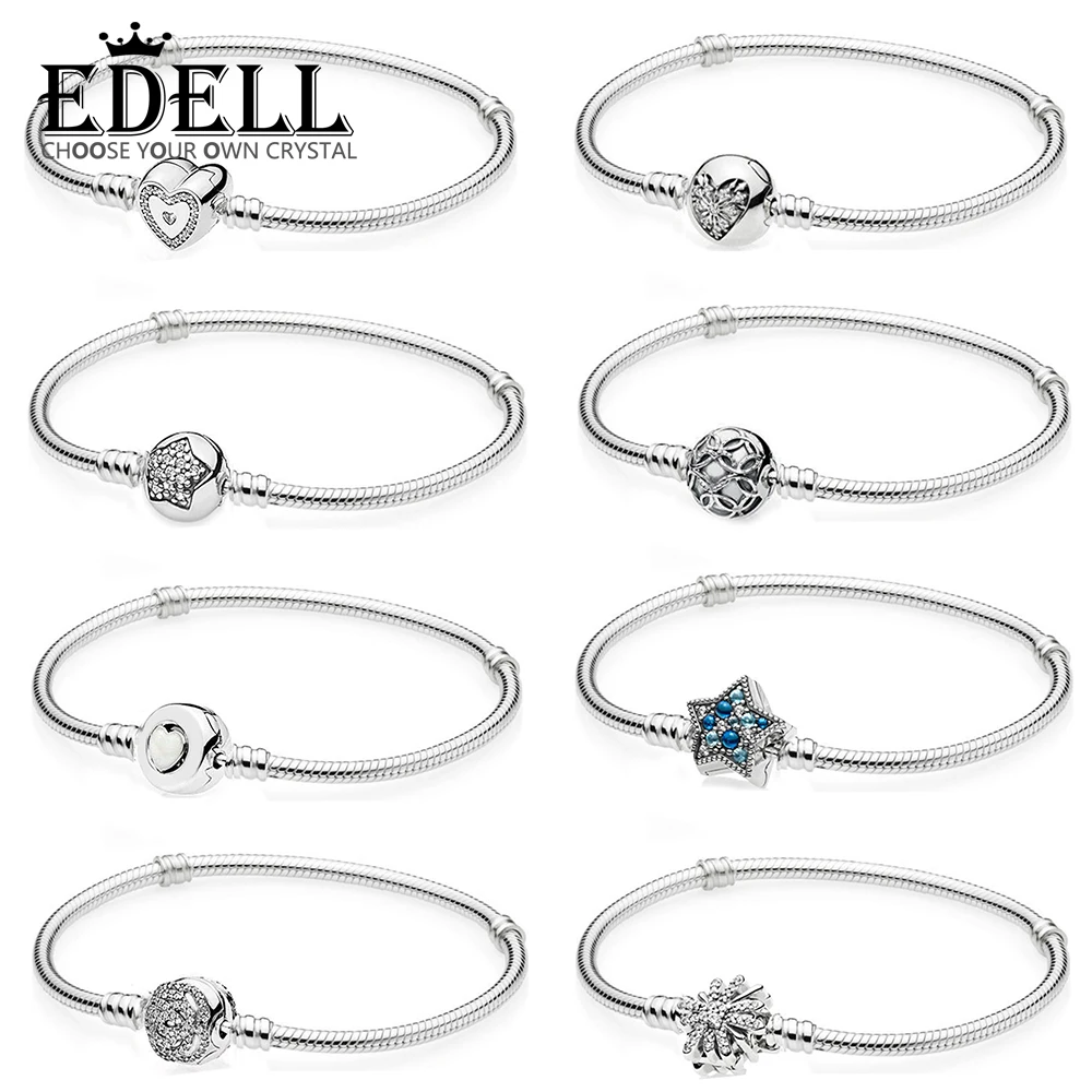 

EDELL 100% 925 Sterling Silver 1:1 Moments Loving FAMILY Heart Rose Flower Dazzling Fireworks Star Clasp Bracelet DIY Beaded