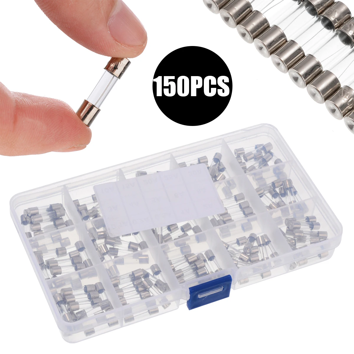 150Pcs Durable 5x20mm 250V 0.1A-30A  Fast-Blow Fuses Quick Blow Glass Tube Fuse Assorted Kit