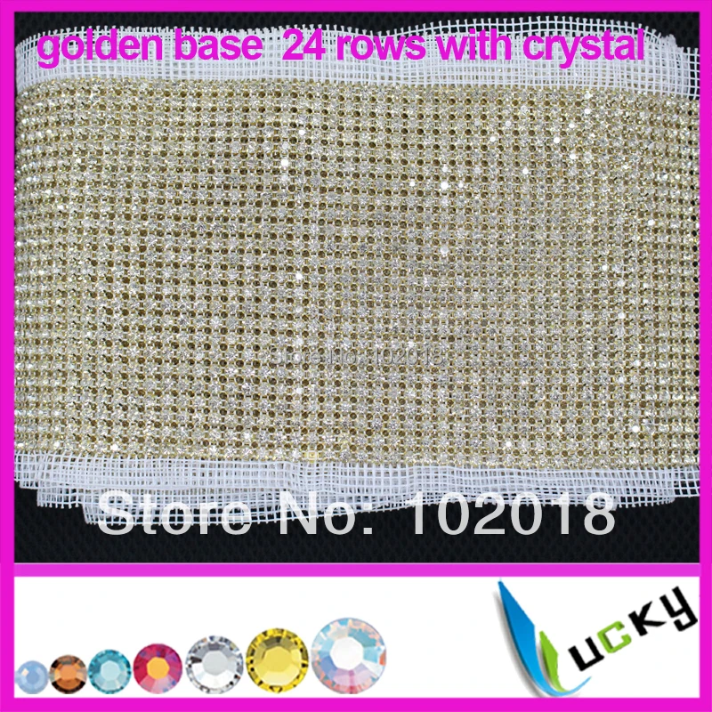 

Crystal Mesh!Top quality golden metal base 24 rows with clear crystal rhinestone trimming for sewing wedding dress