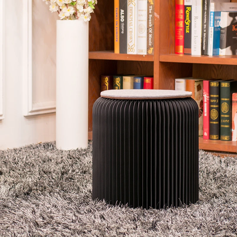 

black Folding stool Kraft paper Shoe bench chair Compression waterproof round footstool with Leather pad load for 300kg