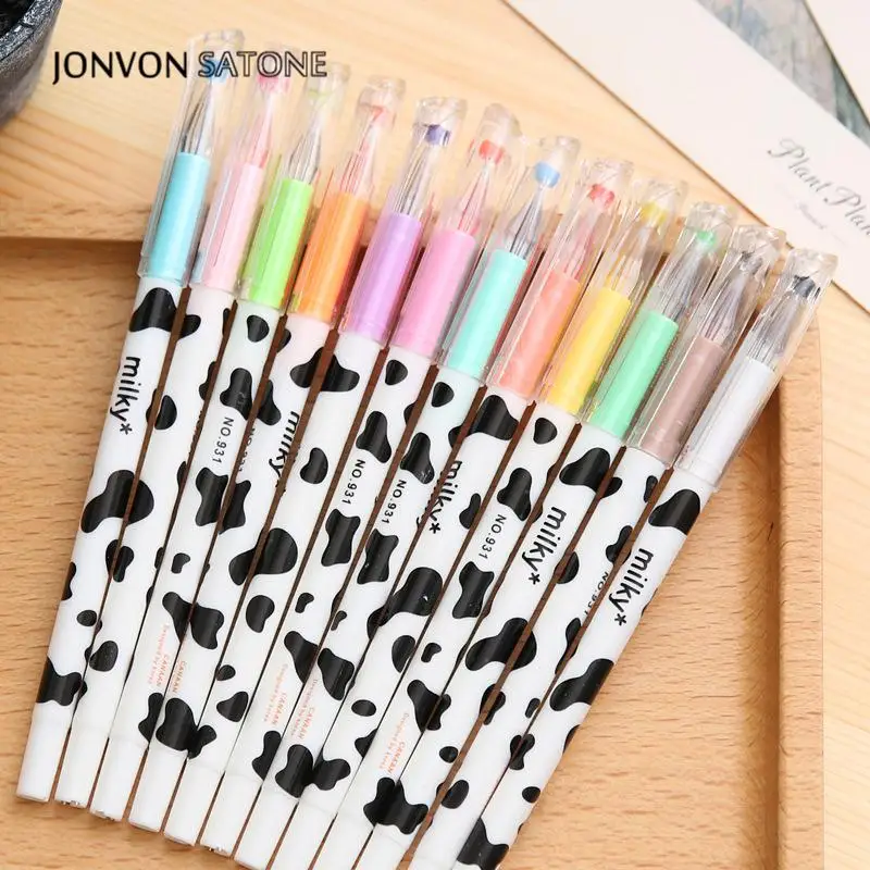 Jonvon Satone Creative Stationery Milky Cow 12 Color Diamond Pen Gel Korean Cartoon Stationery Wholesale Kawaii School Supplies