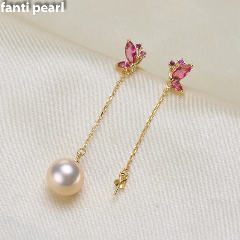 

FANTI Real Natural freshwater pearl earring s925 sterling silver ear stud for women Natural pearl jewelry earring 7-9mm