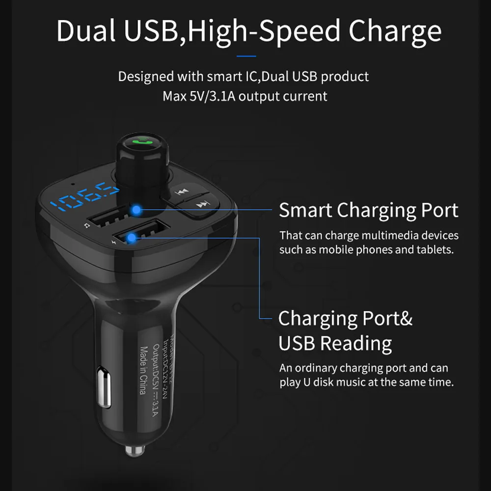 Bluetooth Handsfree Беспроводные FM передатчики lcd Dual USB 3.1A USB Автомобильные MP3-плееры Bluetooth FM передатчики