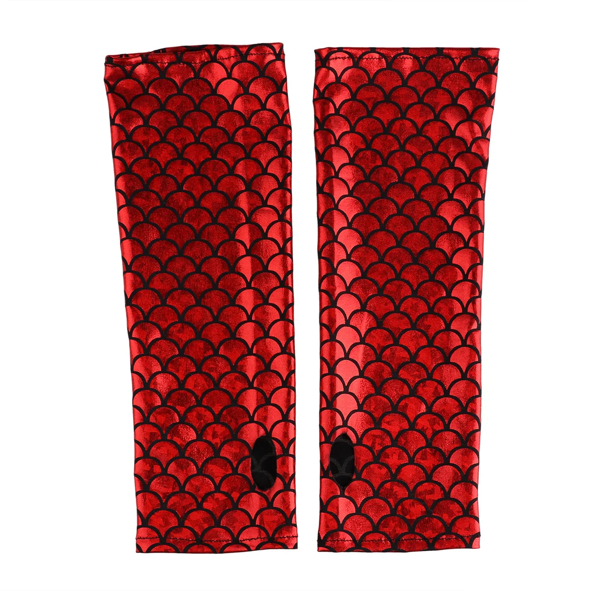 Длинные перчатки с принтом рыбьей чешуи, длинные перчатки без пальцев, рукава для рук, аксессуары для костюма на Хэллоуин для взрослых - Цвет: Red