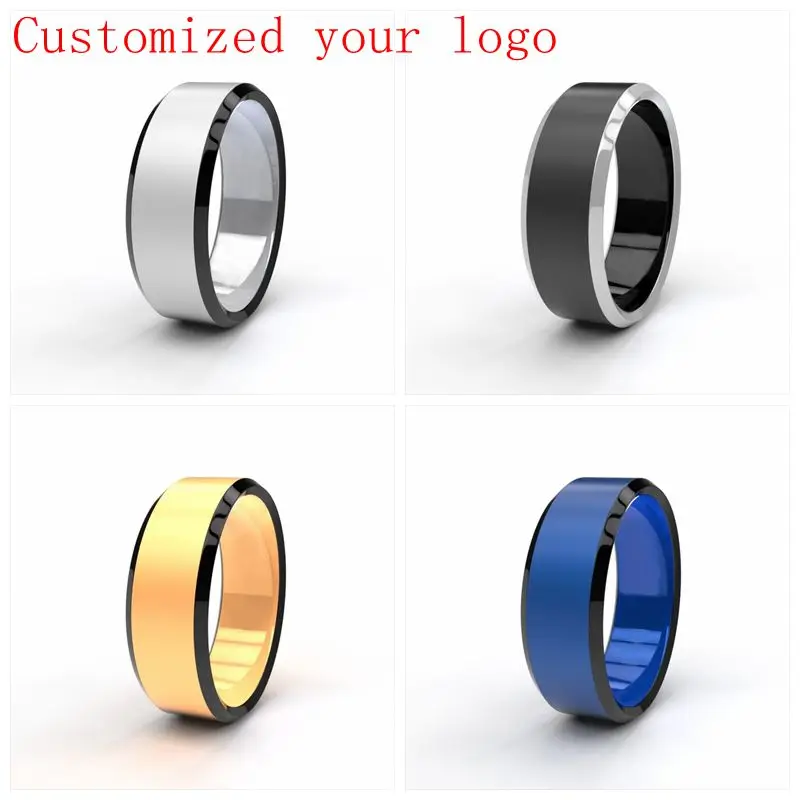 

Drop Shipping Custom Name Sport Logos 8mm Black/ Silver/ Gold Blue Stainless Steel Rings Personalize Ring for Men DIY Logo