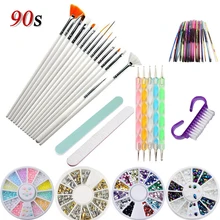 Set for Manicure Nail Art Rhinestones Brush File Polishing Drill Dot Pens Decorations Line Stickers Acrylic Nails Kit Tools 2018