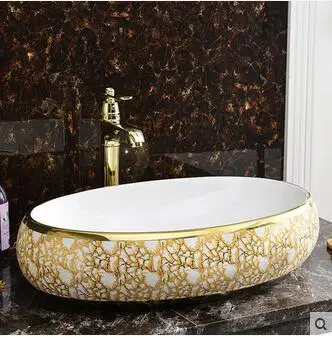 

Stage basin art basin sink ceramic Mosaic gold marble ellipse American archaize basin