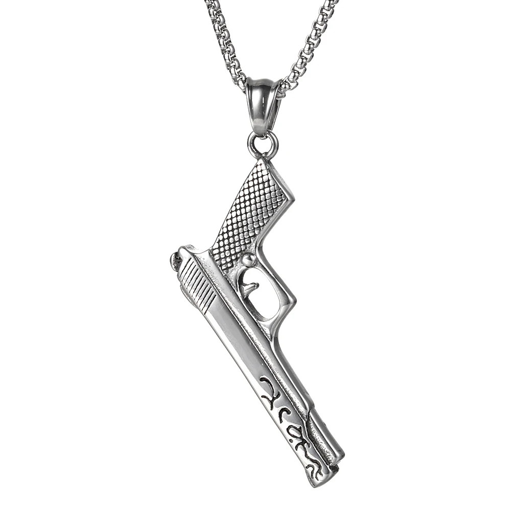 Gothic Gun Pendant Necklace for men Stainless Steel High Quality Weapon