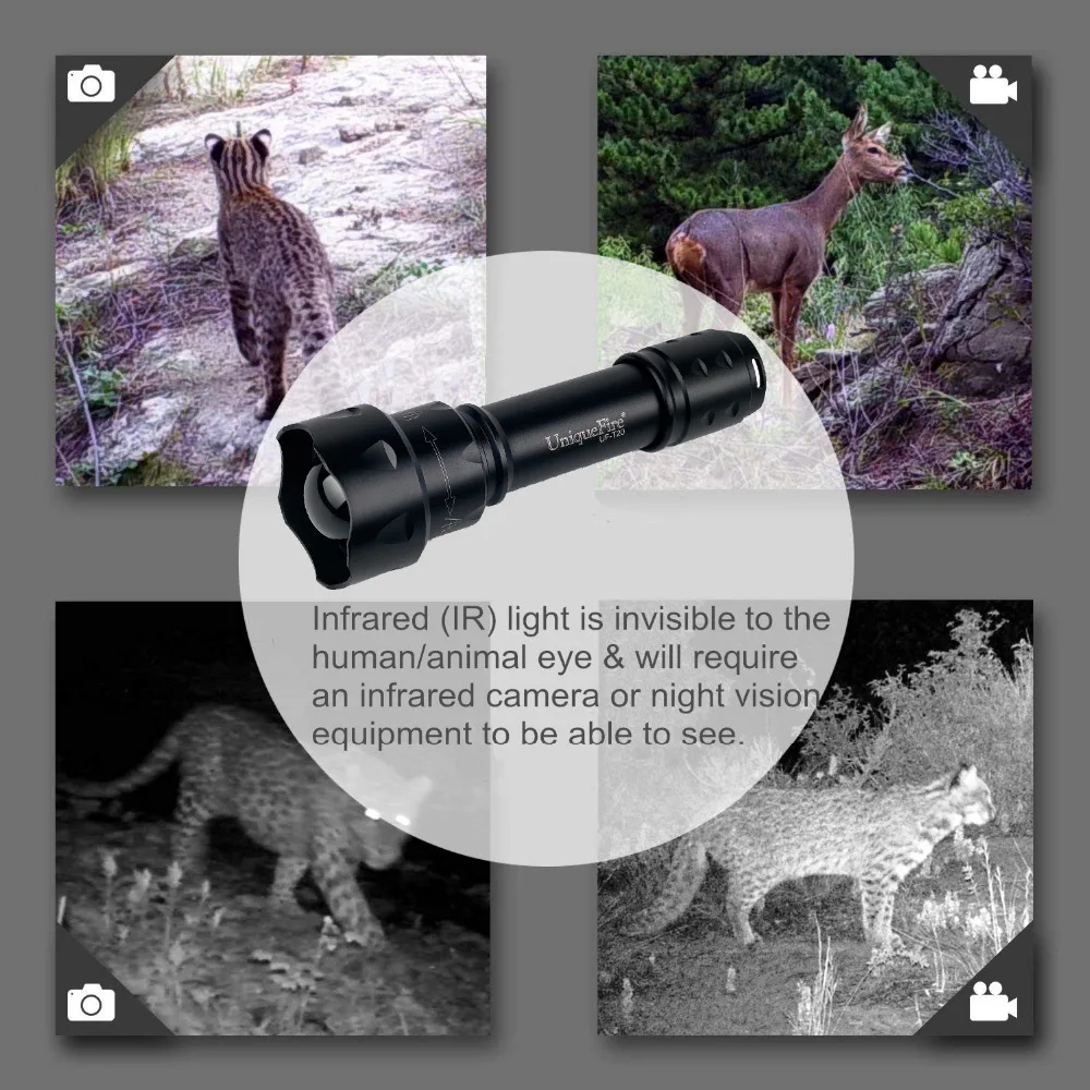 UniqueFire T20 IR 940nm 1/3 Mode LED Night Vision Flashlight Infrared Light Adjustable Zoomable Tactical 38mm Convex Lens Torch UniqueFire T20 IR 940nm 1/3 Mode LED Night Vision Flashlight Infrared Light Adjustable Zoomable Tactical 38mm Convex Lens Torch