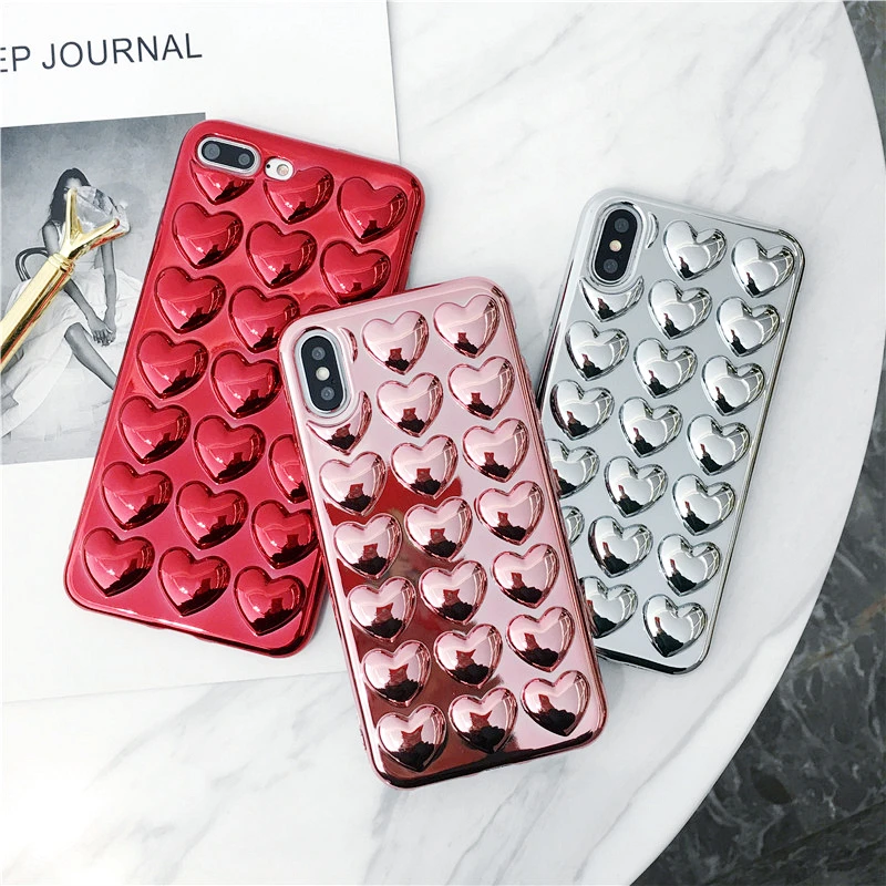 

BINYEAE 3D Plating Love Heart Phone Cases For iPhone X 8 7 6 6S Plus Case Cute Soft TPU Back Cover For iPhone 6S Case Lovely