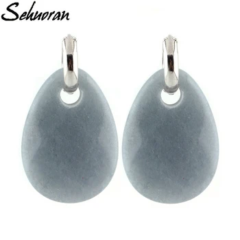 

Sehuoran Geometric Hoop Earrings for Women Luxry Natural Stones Twisted Water Drip Earrings Female Earrings
