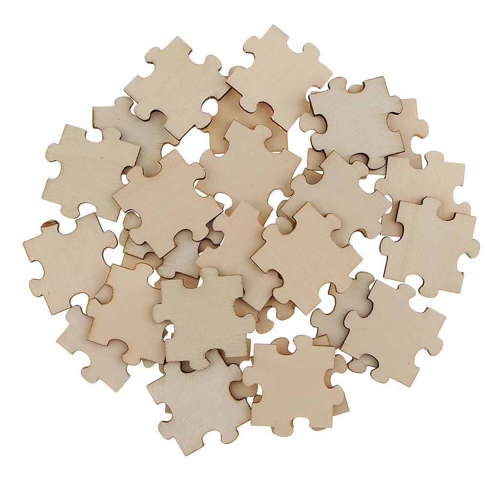 50 Pieces Natural Wood Material Blank Wooden Puzzle Scrapbooking Embellishment Wood Jigsaw Toys Kids Crafts